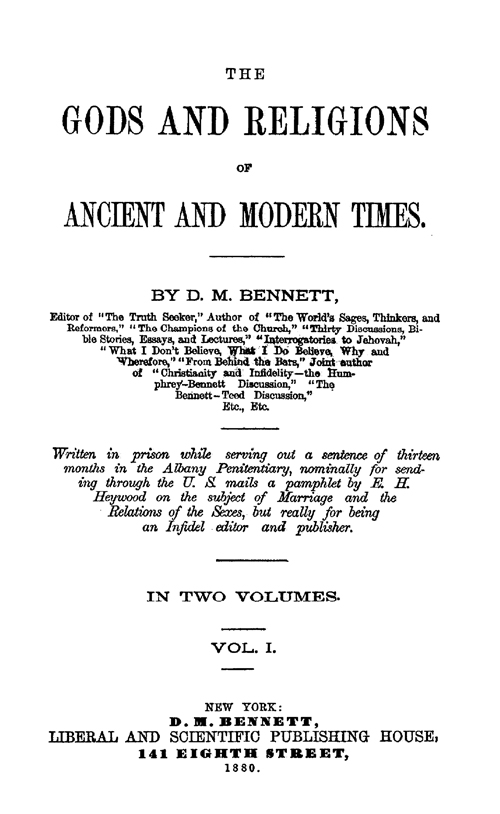 The Gods and Religions of Ancient and Modern Times - Vol. 1